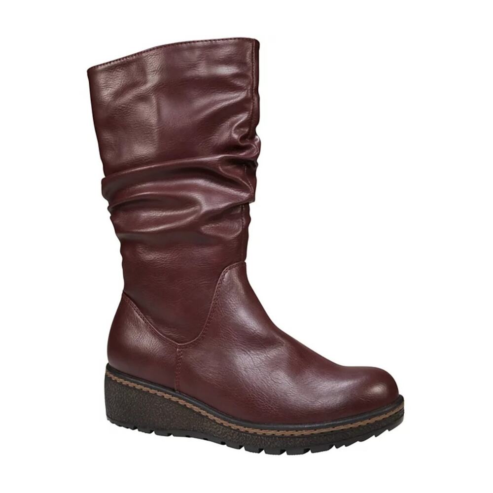 GC Shoes Women's Dange Slouchy Lug Sole Wedge Boots Burgundy Size 8